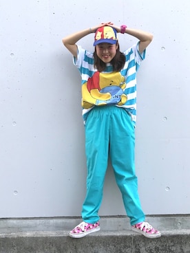 「個性的 古着」｜ちゃむさん（レディース・151cm）の夏コーディネート