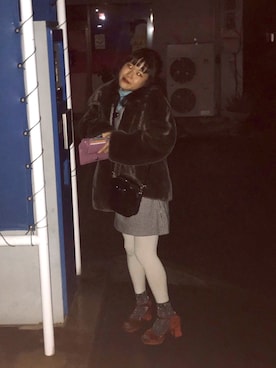 「白タイツ」｜「アイテム（その他アウター）」を使った、ちゃむさん（レディース・151cm）の冬コーディネート