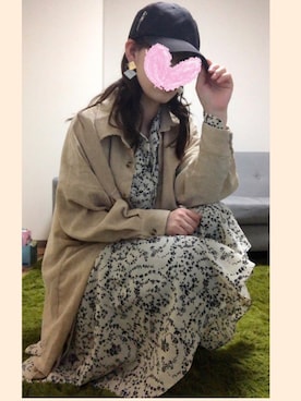「ベージュシャツ」｜「アイテム（帽子）」を使った、まよるさん（レディース・160cm）の春コーディネート