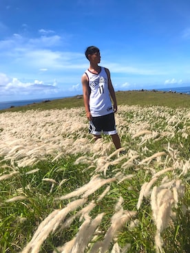 「Jordan（ジョーダン）のアイテム（パンツ）」を使った、陳正霖さん（メンズ・173cm）の夏コーディネート