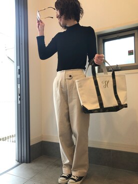 「UNIQLO（ユニクロ）のアイテム（トップス、ブラック系）」を使った、mさん（レディース・159cm）の秋コーディネート