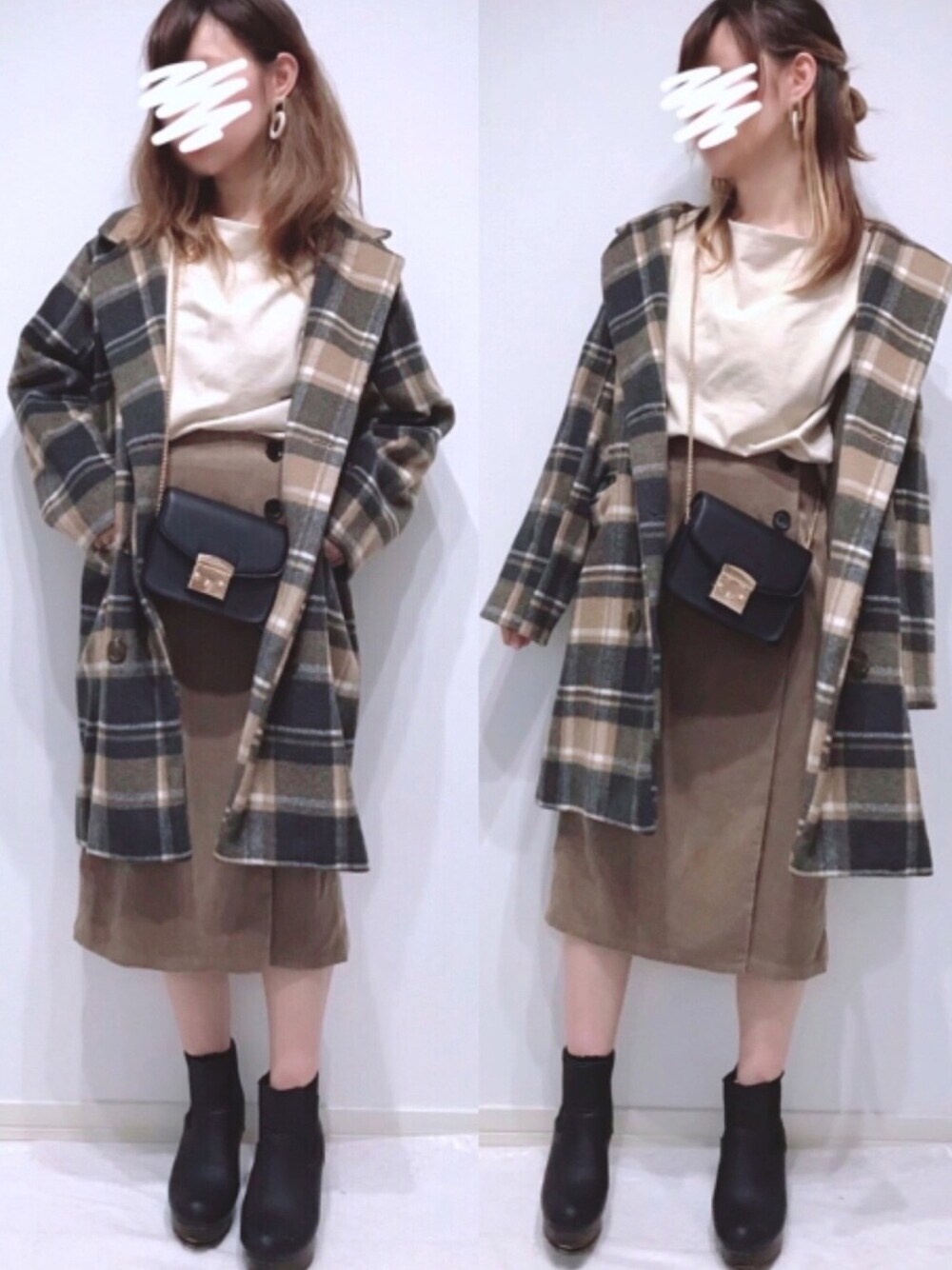 「チェック柄に恋してる、チェックコート、オトナカジュアル、コーデュロイ、オトナ女子、オトナガーリー、チェック、チェックアウター」｜「KOBE LETTUCEの【WEARISTA田中亜希子さん×KOBE LETTUCEコラボ】ボーダー柄or無地ヘビーウェイトカットソーボートネックプルオーバー（Tシャツ/カットソー、ホワイト系）」を使った、うーまんさん（レディース・158cm）の秋コーディネートの1枚目の写真