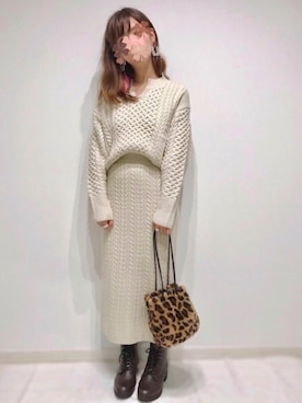 「ケーブルニットスカート」｜うーまんさん（レディース・158cm）の冬コーディネート