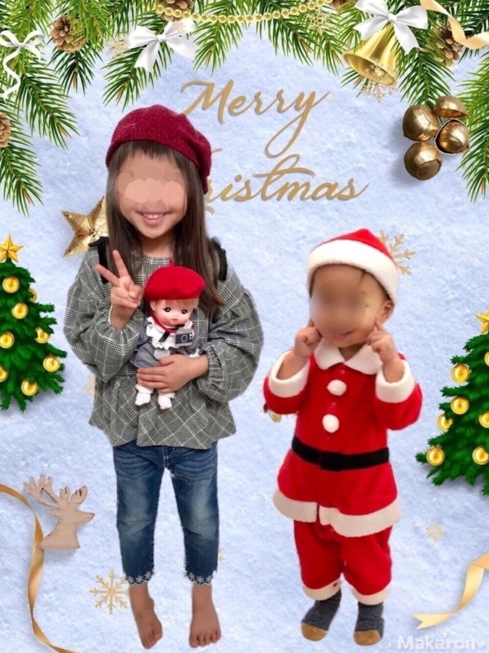 「クリスマス、クリスマスコーデ、むすめ服、娘コーデ、むすこーで、息子、グレンチェック、サンタクロース、サンタコス、おんなのこコーデ」｜「Birthdayのアイテム（Tシャツ/カットソー、その他）」を使った、うーまんさん（キッズ・110cm）の冬コーディネートの1枚目の写真