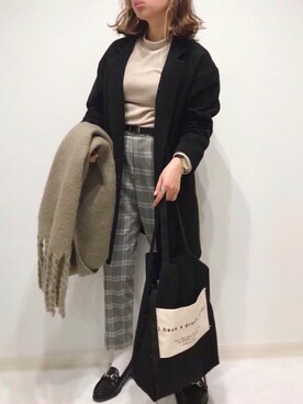 「ビットローファー」｜「アイテム（チェスターコート）」を使った、うーまんさん（レディース・158cm）の冬コーディネート