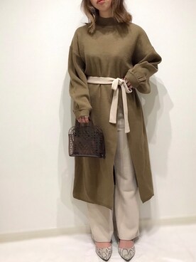 「ニットワンピース」｜「アイテム（セットアップ）」を使った、うーまんさん（レディース・158cm）の春コーディネート