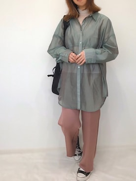 「透けトップス」｜「アイテム（その他）」を使った、うーまんさん（レディース・158cm）の春コーディネート