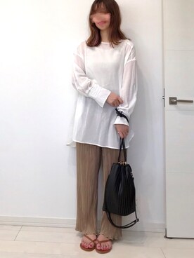 「シア―ブラウス」｜「アイテム（その他）」を使った、うーまんさん（レディース・158cm）の夏コーディネート