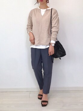 「キーネック」｜「アイテム（スウェット）」を使った、うーまんさん（レディース・158cm）の秋コーディネート