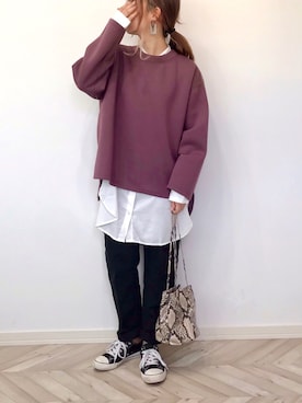 「AmbreNeige」｜「アイテム（チノパンツ）」を使った、うーまんさん（レディース・158cm）の秋コーディネート