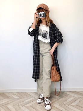 「チェック柄に恋してる」｜「アイテム（キャスケット）」を使った、うーまんさん（レディース・158cm）の秋コーディネート