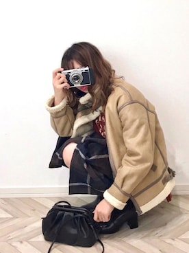 「チェック柄に恋してる」｜「アイテム（ムートンコート）」を使った、うーまんさん（レディース・158cm）の秋コーディネート