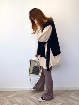 「reca（レカ）のゆったりラフな着心地◆超ビッグシルエットカットソー（Tシャツ/カットソー）」を使った、うーまんさん（レディース・158cm）の秋コーディネート
