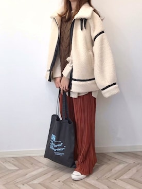 「ニットベスト」｜「アイテム（ムートンコート）」を使った、うーまんさん（レディース・158cm）の秋コーディネート