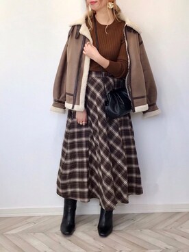 「チェック柄に恋してる」｜「アイテム（ムートンコート）」を使った、うーまんさん（レディース・158cm）の秋コーディネート