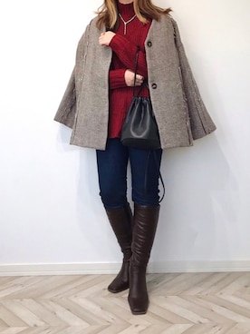 「Happy John（ハッピージョン）のアイテム（ブルゾン）」を使った、うーまんさん（レディース・158cm）の冬コーディネート