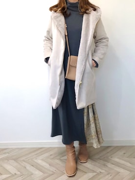 「スクエアトゥ」｜「アイテム（ムートンコート）」を使った、うーまんさん（レディース・158cm）の冬コーディネート