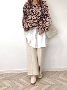 「Ambre Neige（アンブルネージュ）のバンドカラールーズチュニックシャツ／【WEB/EC限商品定商品】（シャツ/ブラウス）」を使った、うーまんさん（レディース・158cm）の冬コーディネート