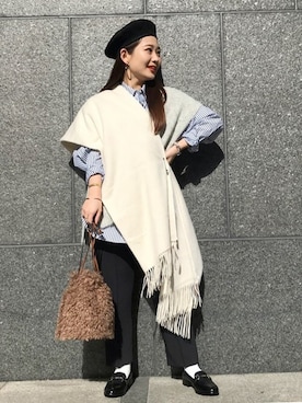 「スローブイエナ」｜「アイテム（ハンチング/ベレー帽）」を使った、konmiさん（レディース・152cm）の冬コーディネート