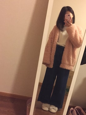 「フリンジデニム」｜「アイテム（ブルゾン）」を使った、やかかさん（レディース・159cm）の冬コーディネート