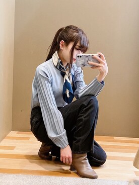 「earth music&ecology（アースミュージックアンドエコロジー）のマリン柄スカーフ＊（ストール/ショール）」を使った、ﾕﾂﾞﾂﾞｷさん（レディース・157cm）の冬コーディネート