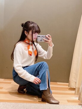 「earth music&ecology（アースミュージックアンドエコロジー）のマリン柄スカーフ＊（ストール/ショール）」を使った、ﾕﾂﾞﾂﾞｷさん（レディース・157cm）の冬コーディネート