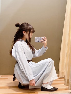 「Green　Parks（グリーンパークス）のアイテム（シャツワンピース）」を使った、ﾕﾂﾞﾂﾞｷさん（レディース・157cm）の春コーディネート
