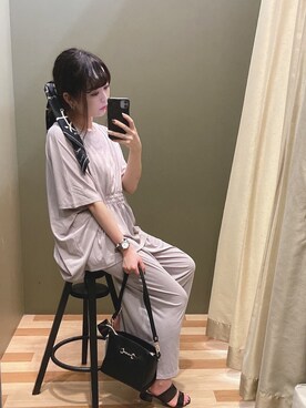 「Green　Parks（グリーンパークス）のビット金具付きミニショルダーバッグ＊（ショルダーバッグ）」を使った、ﾕﾂﾞﾂﾞｷさん（レディース・157cm）の夏コーディネート