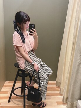 「Green　Parks（グリーンパークス）のビット金具付きミニショルダーバッグ＊（ショルダーバッグ）」を使った、ﾕﾂﾞﾂﾞｷさん（レディース・157cm）の夏コーディネート