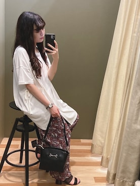 「Green　Parks（グリーンパークス）のビット金具付きミニショルダーバッグ＊（ショルダーバッグ）」を使った、ﾕﾂﾞﾂﾞｷさん（レディース・157cm）の夏コーディネート