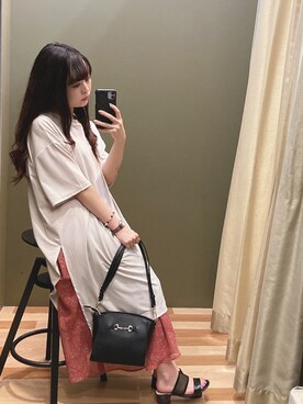 「Green　Parks（グリーンパークス）のビット金具付きミニショルダーバッグ＊（ショルダーバッグ）」を使った、ﾕﾂﾞﾂﾞｷさん（レディース・157cm）の夏コーディネート