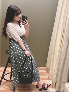 「Green　Parks（グリーンパークス）のビット金具付きミニショルダーバッグ＊（ショルダーバッグ）」を使った、ﾕﾂﾞﾂﾞｷさん（レディース・157cm）の夏コーディネート