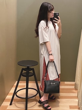 「Green　Parks（グリーンパークス）のビット金具付きミニショルダーバッグ＊（ショルダーバッグ）」を使った、ﾕﾂﾞﾂﾞｷさん（レディース・157cm）の夏コーディネート