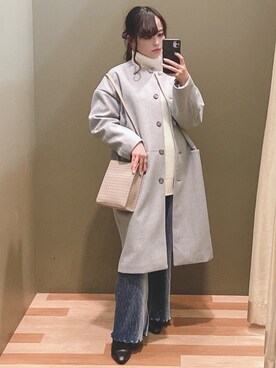 「Green　Parks（グリーンパークス）のアイテム（ノーカラーコート）」を使った、ﾕﾂﾞﾂﾞｷさん（レディース・157cm）の冬コーディネート