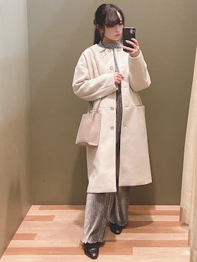「Green　Parks（グリーンパークス）のアイテム（ノーカラーコート）」を使った、ﾕﾂﾞﾂﾞｷさん（レディース・157cm）の冬コーディネート