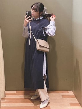 「Green　Parks（グリーンパークス）のアイテム（シャツワンピース）」を使った、ﾕﾂﾞﾂﾞｷさん（レディース・157cm）の冬コーディネート