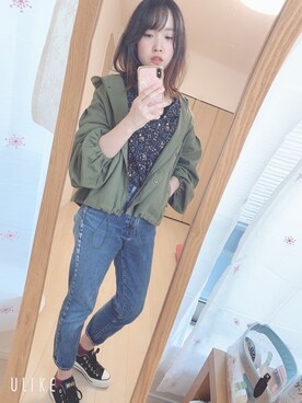 「chocomee（チョコミー）のアイテム（ジャケット/アウター）」を使った、あつ子さん（レディース・151cm）の春コーディネート