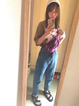 「GRL（グレイル）のテーパードデニムパンツ（デニムパンツ）」を使った、あつ子さん（レディース・151cm）の夏コーディネート