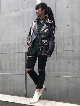 「レザー」｜「アイテム（チャーム）」を使った、fukuchanさん（レディース・154cm）の秋コーディネート