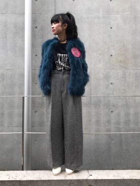 「グレンチェック」｜「アイテム（ムートンコート）」を使った、fukuchanさん（レディース・154cm）の秋コーディネート