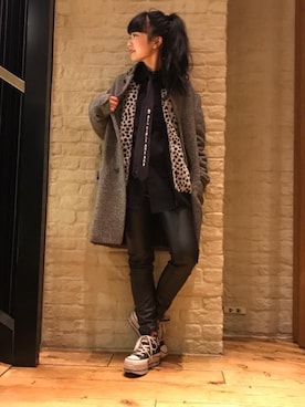 「hystericglamour」｜「アイテム（チェスターコート）」を使った、fukuchanさん（レディース・154cm）の秋コーディネート