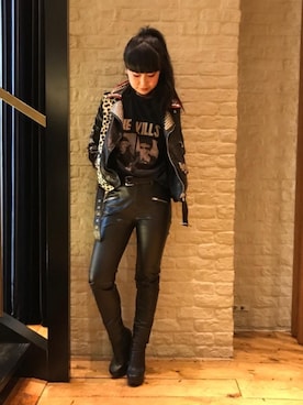 「hystericglamour」｜「アイテム（ライダースジャケット）」を使った、fukuchanさん（レディース・154cm）の秋コーディネート