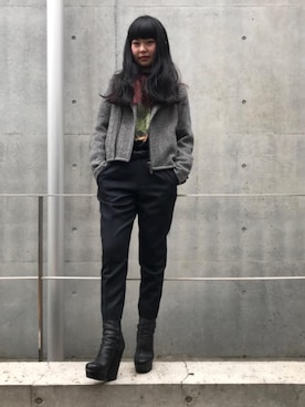 「厚底」｜「アイテム（ライダースジャケット）」を使った、fukuchanさん（レディース・154cm）の冬コーディネート