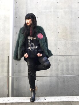 「ビッグサイズコーデ」｜「アイテム（ムートンコート）」を使った、fukuchanさん（レディース・154cm）の冬コーディネート