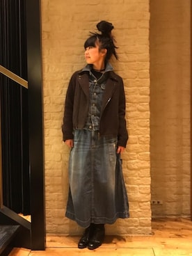 「hystericglamour」｜「アイテム（ライダースジャケット）」を使った、fukuchanさん（レディース・154cm）の冬コーディネート
