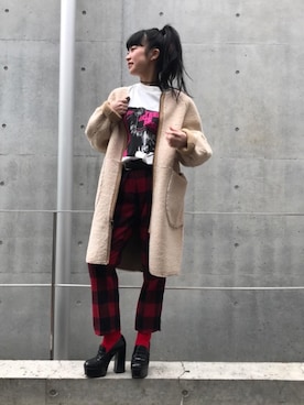 「hystericglamour」｜「アイテム（ムートンコート）」を使った、fukuchanさん（レディース・154cm）の冬コーディネート