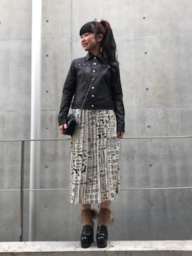 「スタッズ」｜「アイテム（レッグウェア）」を使った、fukuchanさん（レディース・154cm）の冬コーディネート