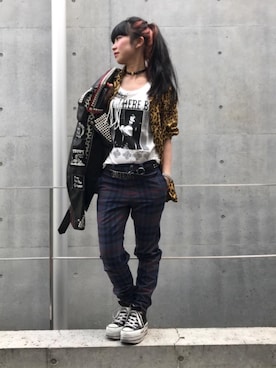 「hystericglamour」｜「アイテム（ライダースジャケット）」を使った、fukuchanさん（レディース・154cm）の冬コーディネート