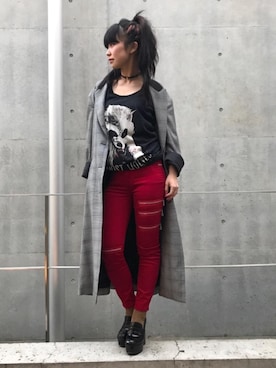 「hystericglamour」｜「アイテム（チェスターコート）」を使った、fukuchanさん（レディース・154cm）の冬コーディネート