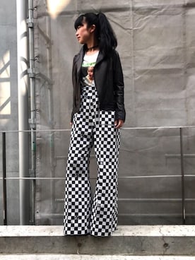 「ロック」｜「アイテム（サロペット/オーバーオール）」を使った、fukuchanさん（レディース・154cm）の夏コーディネート